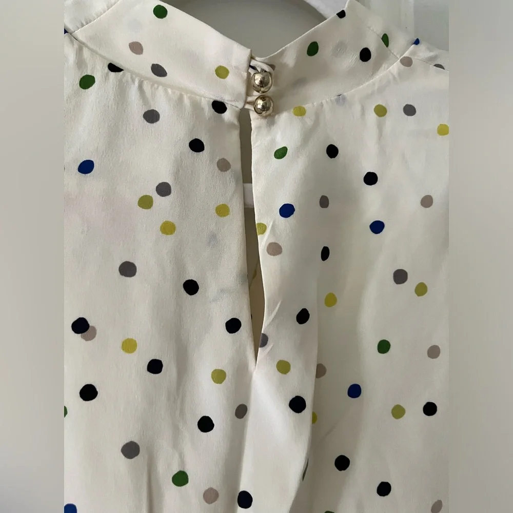Kate Spade silk cream polka dot sleeveless shirt-blouse business preppy XS